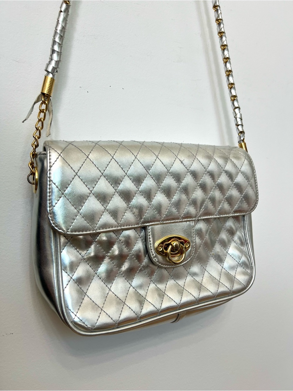 Silver quilted crossbody bag